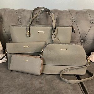 Gray Wallet Tote Bag Shoulder Bag Top Handle Satchel Purse Set 4pcs